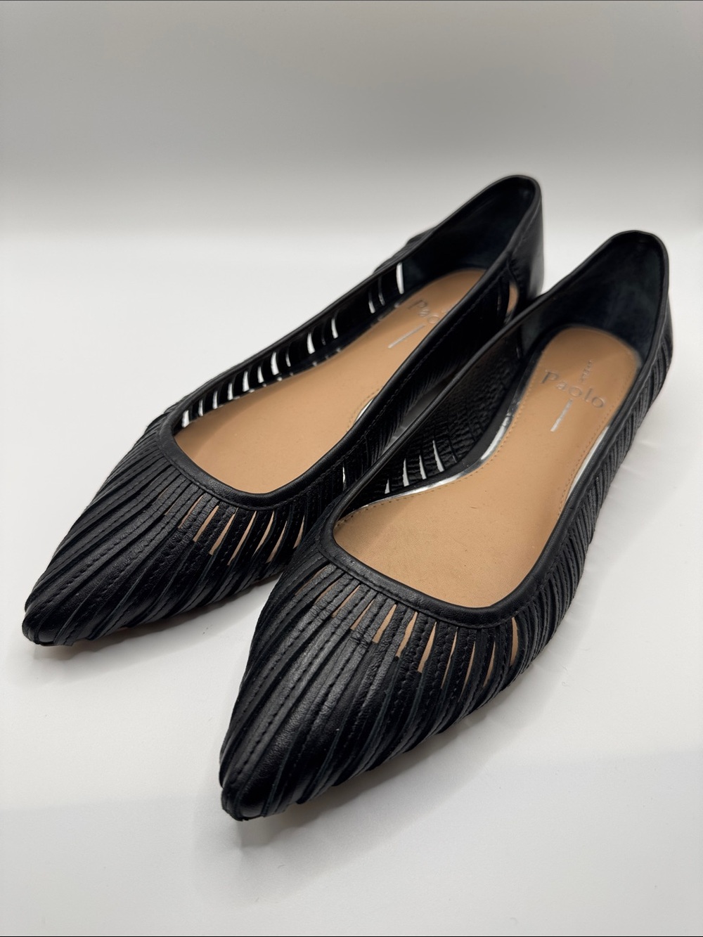Paolo Black Pointed Cutout Leather Flats